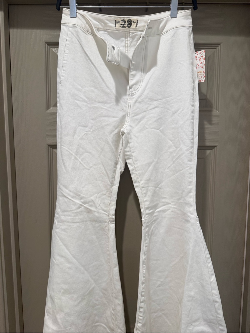 Free People White Flare Hem Wide-Leg Jeans